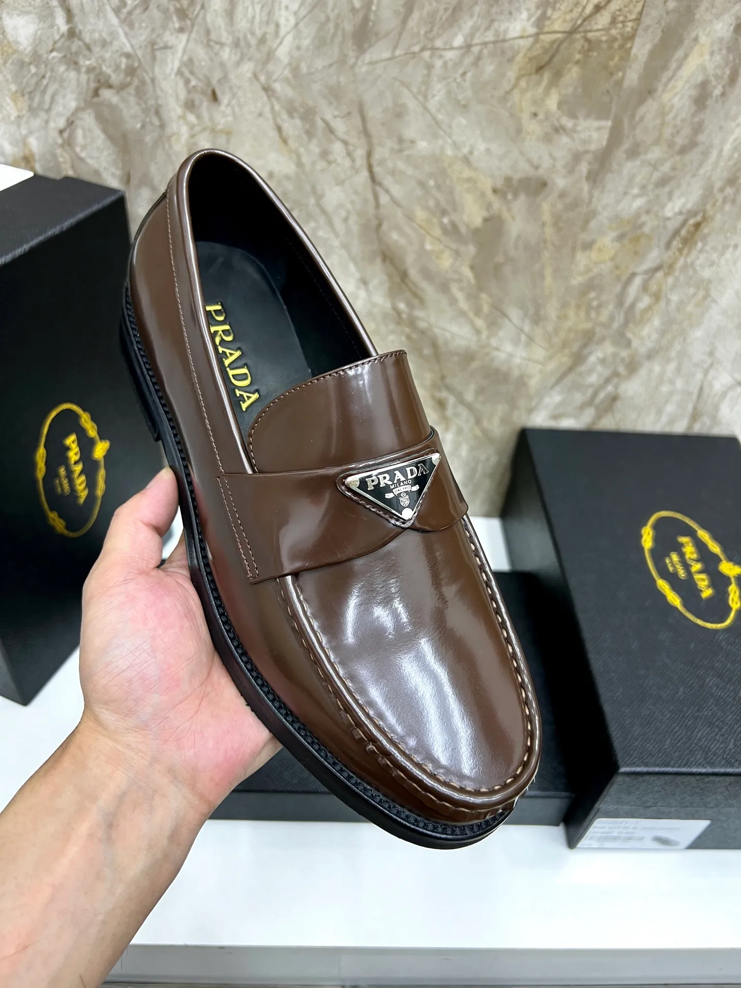 PRADA~ Size: 38-44 (customized 45/46 P: 💰880 P's original official website new high-end men's leather shoes, top-quality original replicas, made of imported open edge beads/calf leather, calf leather breathable lining, original leather outsole!